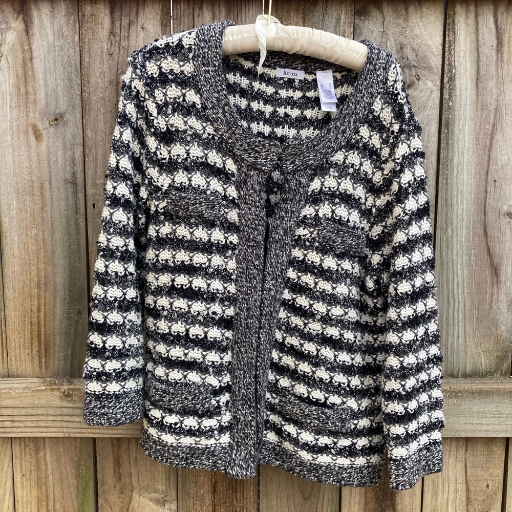 Liz & Co black and white cardigan